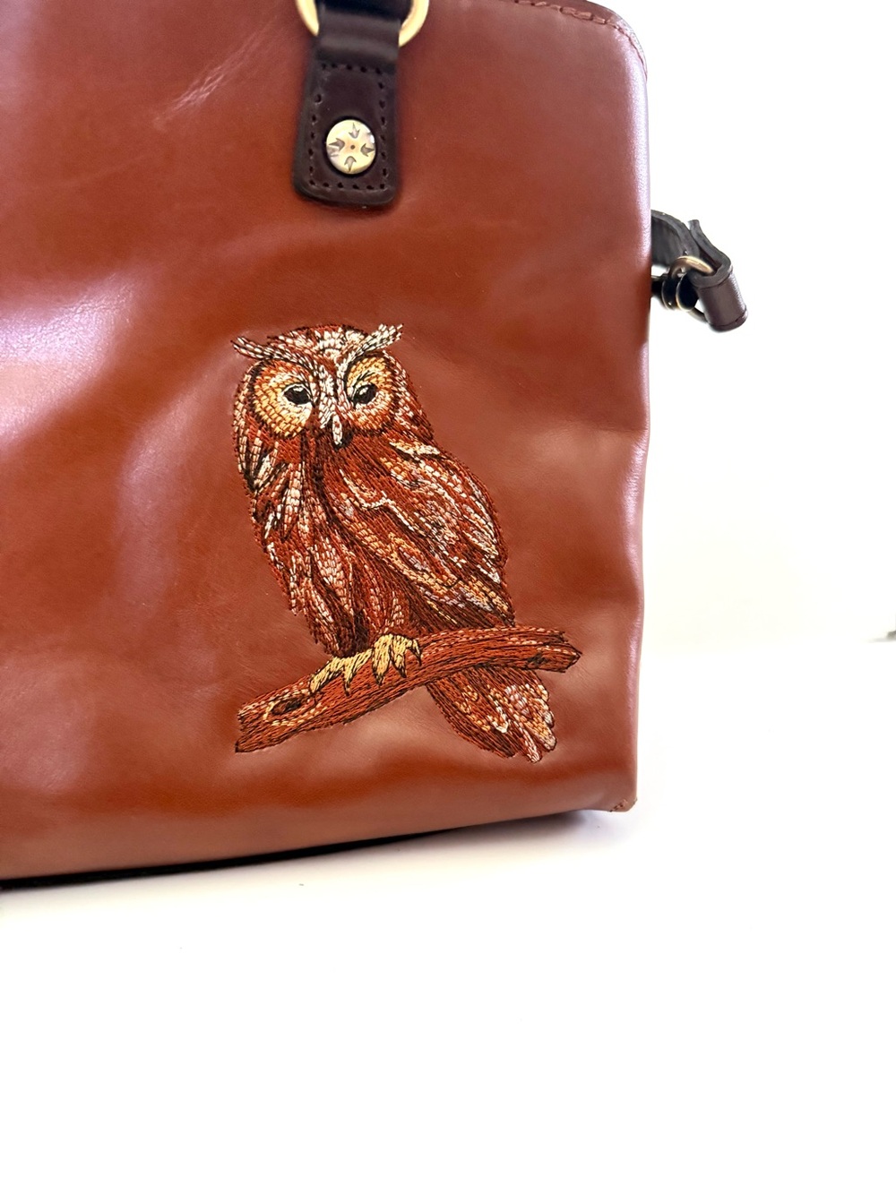 Patricia Nash Moggie Leather Satchel Owl Embroidery Tote Crossbody Rare - Picture 3 of 10